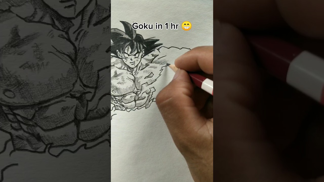 How to draw Goku in 10 sec, 10 min, 1hr 😱 #shorts #drawing #goku #anime