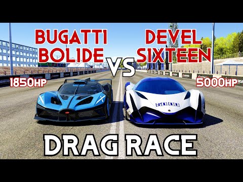 5000HP DEVEL SIXTEEN VS 1850HP BUGATTI BOLIDE DRAG RACE | Assetto Corsa