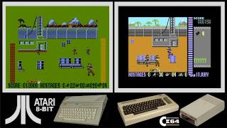 Atari 8-bit vs C64 : OPERATION WOLF / OPERATION BLOOD (Side by side comparison)