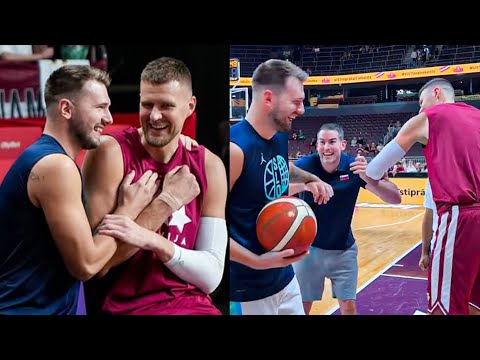 Luka Doncic's Reaction When Porzingis Showed Him Love before Their Duel Slovenia vs Latvia