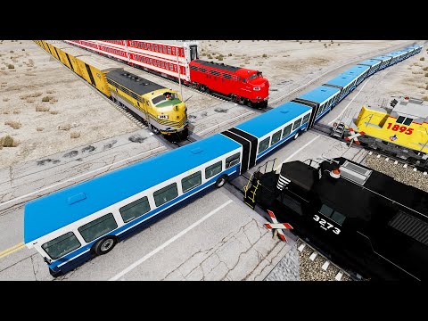 Long Articulated Bus Accident on Rail #104 - Beamng.Drive | Dancing Cars
