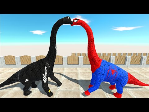 DARK BRACHIOSAURUS vs SPIDERMAN BRACHIOSAURUS DEATH RUN - Animal Revolt Battle Simulator