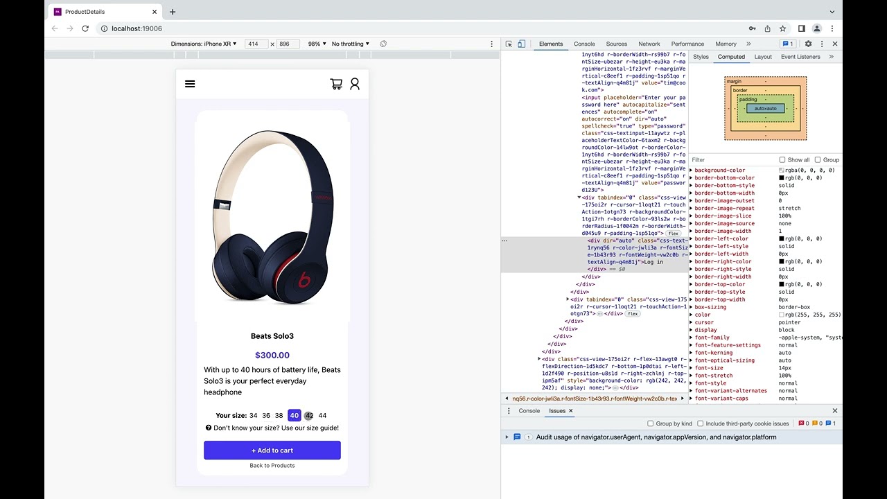 Demo ProductApp on React Native – UI, navigation, authorization, API, date picker, forms validation