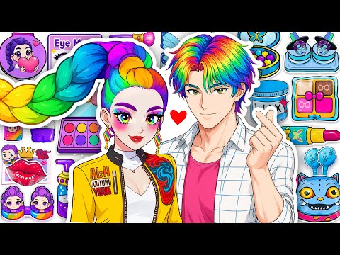 Paper DIY🎀 K-Pop Demon Hunters Rumi Jinu Rainbow Glow Up + Makeup + Fashion Blind Bag Unboxing |Hana