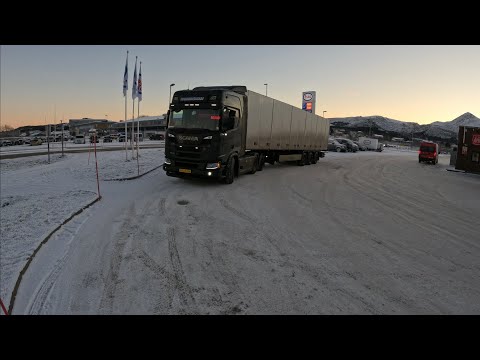 🇳🇴POV Truck Driving Scania R540 XT-First snow in Lofoten-Northern Norway-Small road 815