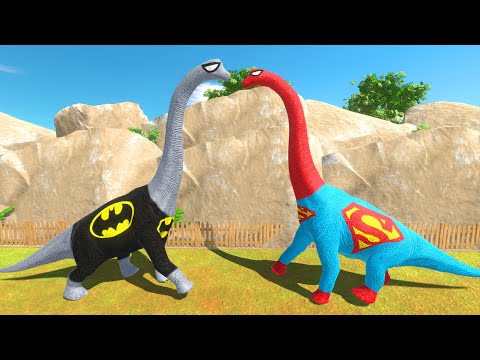 ALL NEW BATMAN & SUPERMAN BRACHIOSAURUS BATTLE DEATH RUN - Animal Revolt Battle Simulator