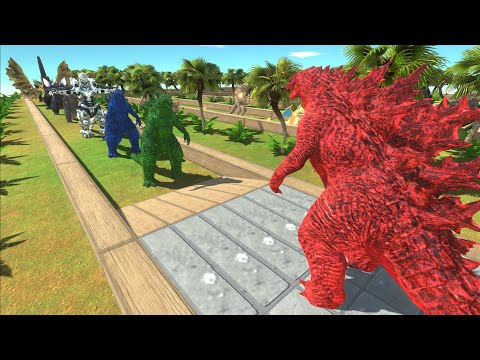 GODZILLA RED VS GHIDORAH & ALL GODZILLA DEATH RUN - Animal Revolt Battle Simulator