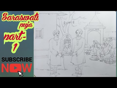 Easy Saraswati puja subject drawing in watercolor painting part-1Draw with pranil