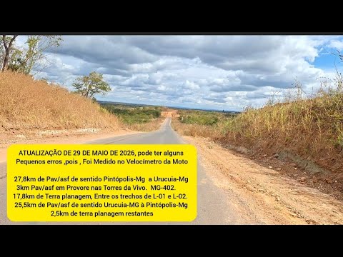 Nota: Atualização 29/05/2026 às 12:57hs Obra de Pav/asf de MG402 e MG202 entre Pintópolis à Urucuia