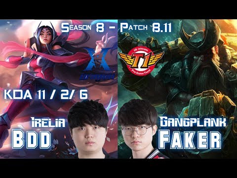 KZ BDD IRELIA vs SKT T1 Faker GANGPLANK Mid - Patch 8.11 KR Ranked