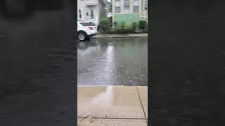 Hawley Street minutes before it turned into a river! Sacred Heart Church Lawrence, Massachusetts!