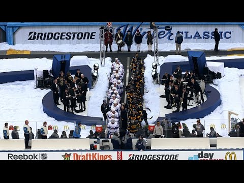 Canadiens and Bruins enter the rink at Gillette Stadium