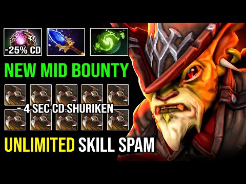 UNLIMITED SKILLS SPAM -4 Sec CD Shuriken Toss NEW Mid Bounty Carry with First Item Scepter Dota 2