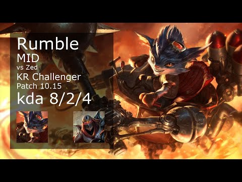 Rumble vs Zed Mid - KR Challenger 8/2/4 Patch 10.15 Gameplay // [롤] 럼블 vs 제드 미드