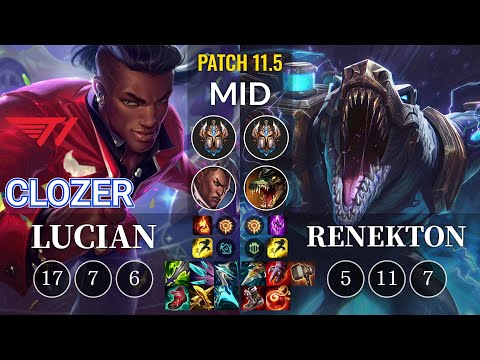 T1 Clozer Lucian vs Renekton Mid - KR Patch 11.5