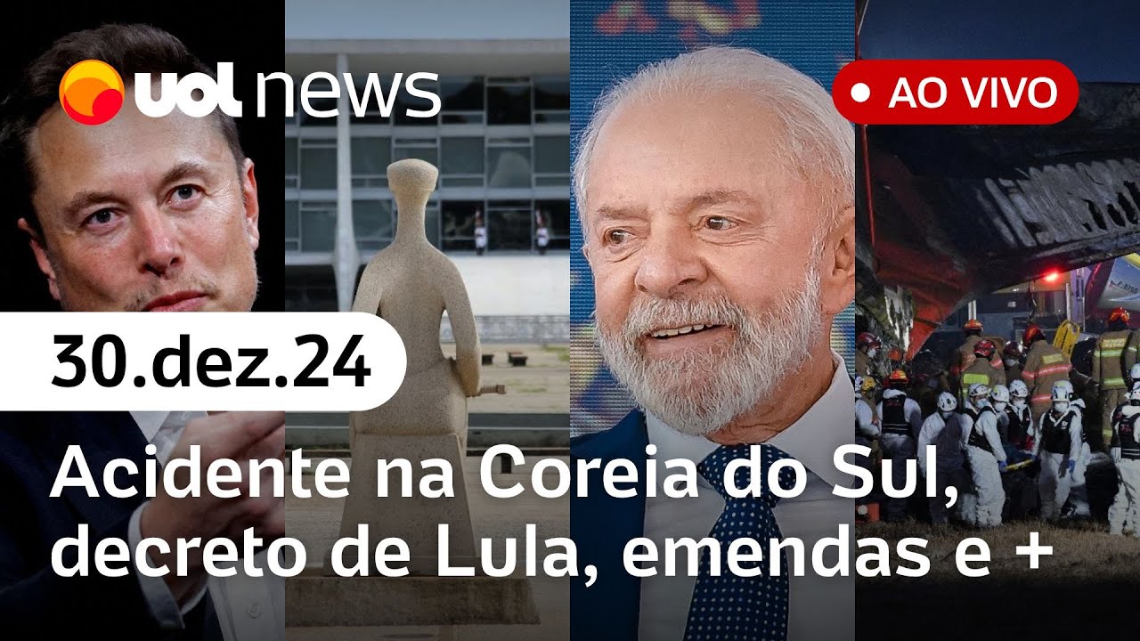 Acidente na Coreia do Sul, decreto de Lula sobre armas, bloqueio de emendas, Elon Musk e +| UOL News