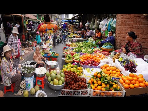 Cambodian Morning Food Market Scene - Amazing Boeng Pralit Food Market Selling Massive Food