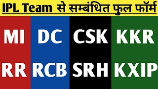 IPL 2022 team's name full form | Full form of IPL | MI | RR | DC | RCB | CSK | SRH | KKR | KXIP |