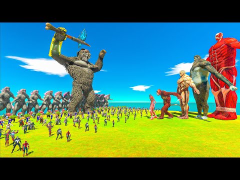 Kong x Godzilla revolt battle with Superheroes army vs Team Titans - Animal Revolt Battle Simulator