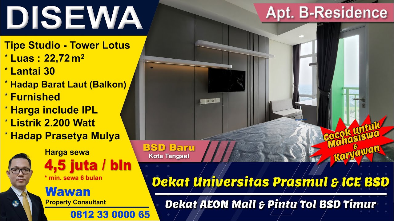 Disewakan Unit Apartemen B Residence BSD Tower Lotus