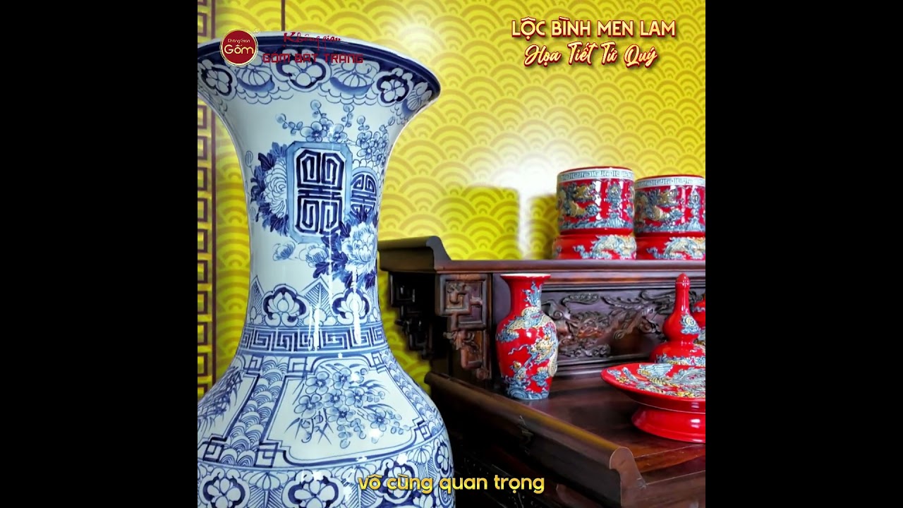 Lộc Bình Men Lam Tứ Quý