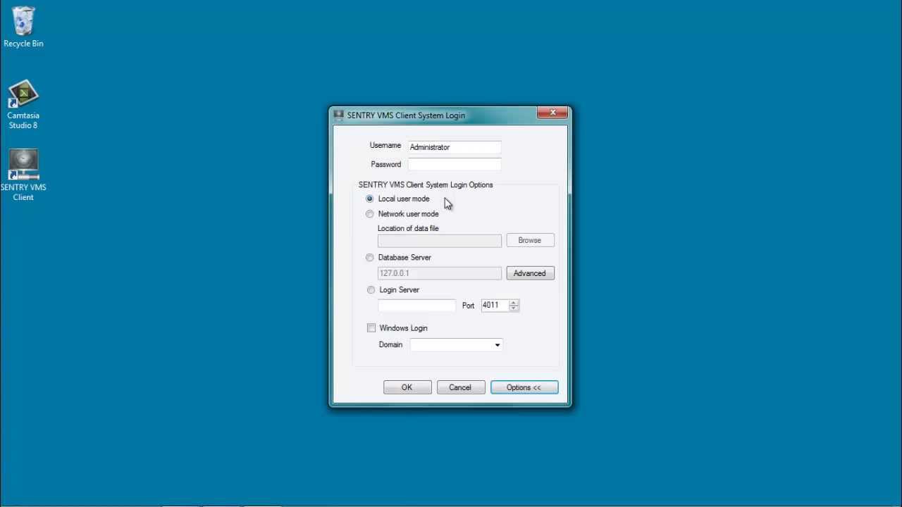 Sentry VMS Client Login Options