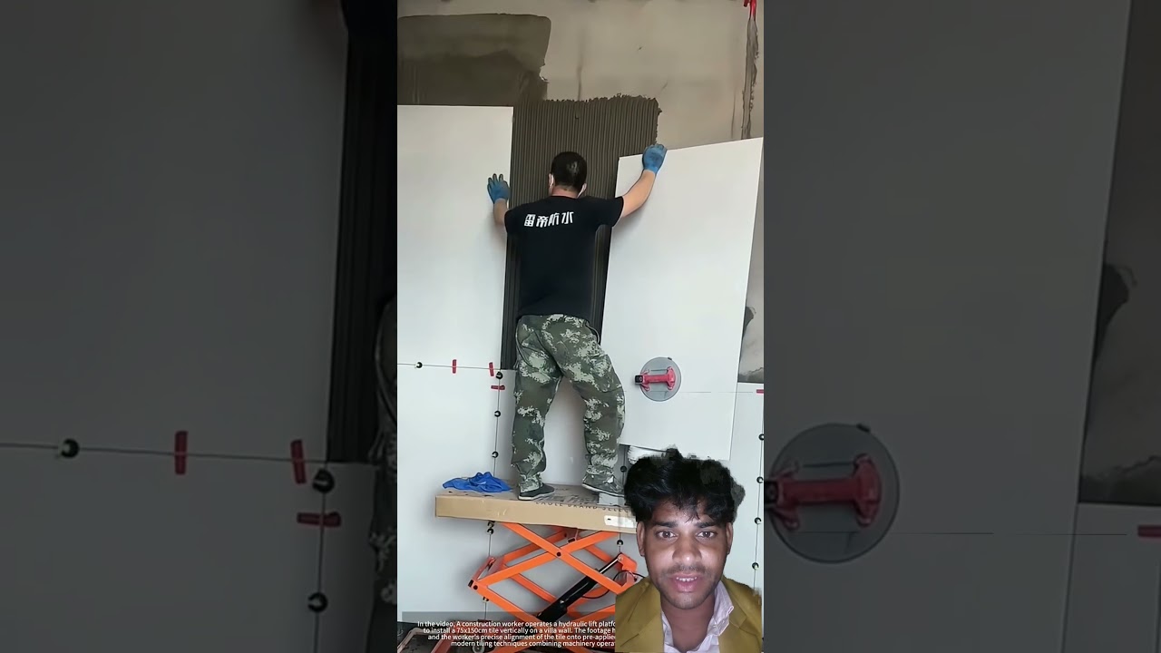 the vi on worker operates a hydraulic lift platform, ascending to the exact hei Installing Giant