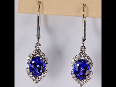 14k White Gold Oval Tanzanite and Diamond Leverback Earrings 4.22cts