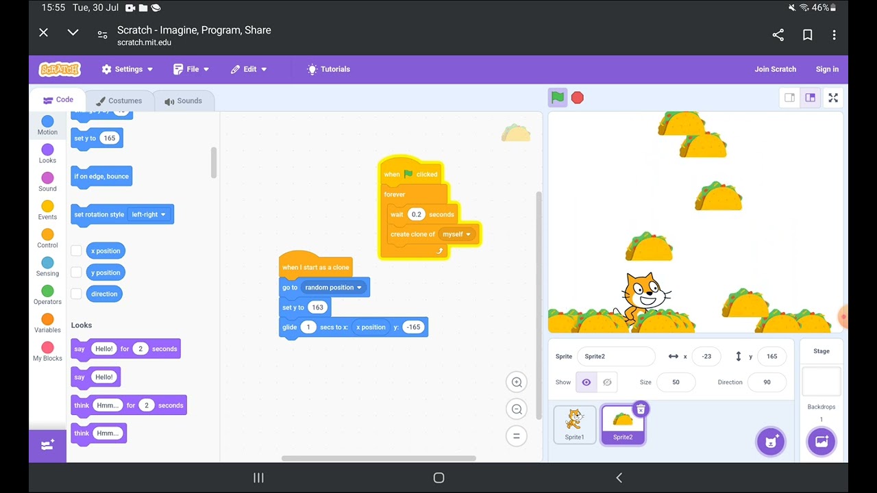 How to code a food falling from the sky game in scratchhq