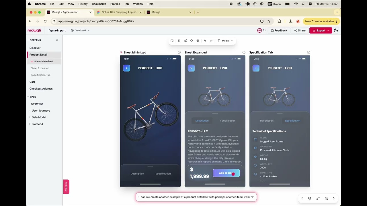 Mowgli AI: Importing and iterating on a Figma design