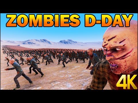 MASSIVE ZOMBIES D-DAY vs 50 MG42 - WW2 vs Runner Zombies - 4K Ultimate Epic Battle Simulator