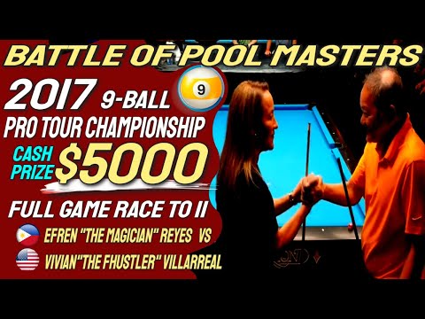 EPIC MATCH BETWEEN EFREN REYES VS VIVIAN VILLARREAL 9 BALL MATCH RACE TO 11 WIN $5000
