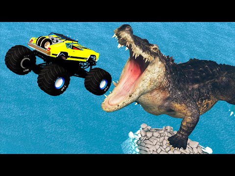 Deadly Fall from the Stairs with Giant Crocodile - Beamng drive