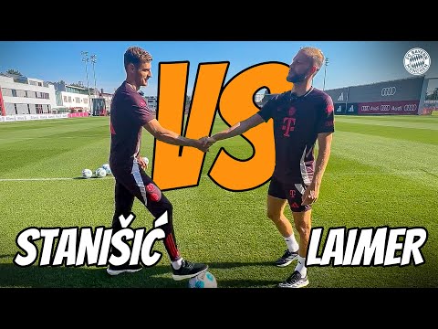 Stanisic vs. Laimer – the ULTIMATE battle! (crossbar, passing, tic tac toe)