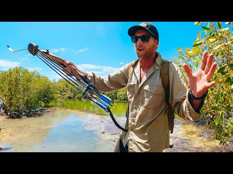 SURVIVAL CHALLENGE - with HAND SPEAR and BOW and ARROW. Can I Gather Food In Mangroves?