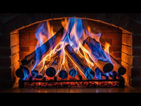 Mesmerizing Blue Fire Fireplace Against Brick Wall – Relaxing Fireplace Perfect for Study & Calm