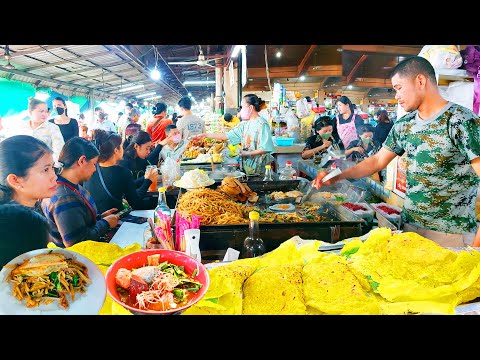 Beef Fried Noodles, Yellow Pancake, Rice Noodle, Spring Roll, Snacks - Cambodia Best Street Food
