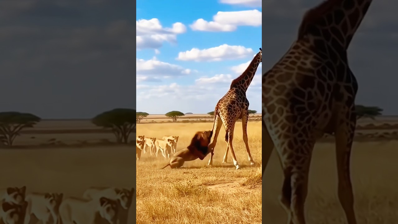 A Giraffe’s Kick Instantly Knocks a Lion to the Ground!