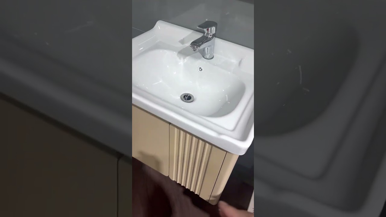CANBESTO – Combo Tủ Lavabo CL6.001-BE.02, 5 Món, Vòi, Ống Xả MDF Chống Thấm, Trắng Be Xám, Treo Tường, Tiết Kiệm, Hiện Đại, Bền Bỉ