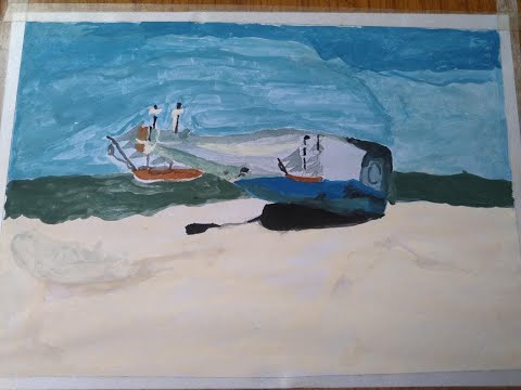 Ship in a bottle water painting|| Water colour painting|| Bottle boat painting
