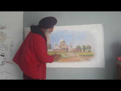 Gurdwara kartarpur sahib in colours  by sukhpreet Singh artist