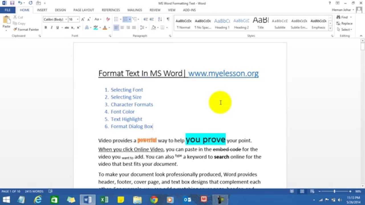 MS Word Formatting Text Chapter 10
