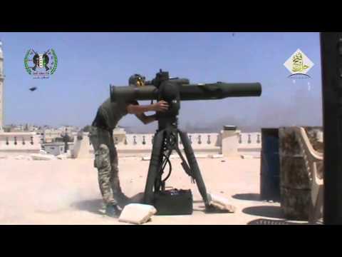 استهداف مدفع 57  لقوات النظام بصاروخ تاو من قبل لواء صقور الجبل في حلب الجديدة في محافظة حلب