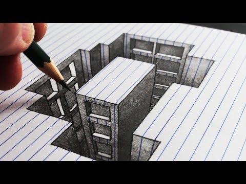 3d art drawing a hole building by circle line art school