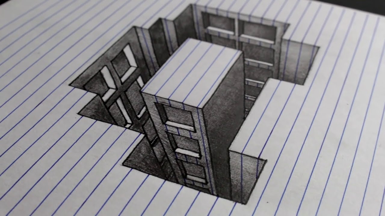 3d art drawing a hole building by circle line art school