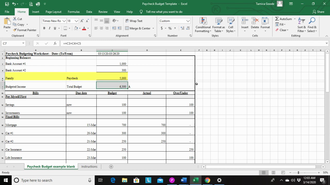 Budget by Paycheck Worksheet Tutorial