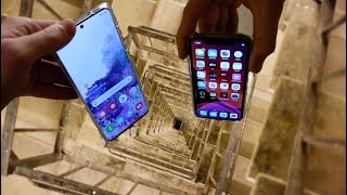 Dropping Samsung Galaxy S20 vs iPhone 11 Pro Down 
