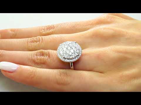 1 1/2 CTW Pave Set Diamond Cluster Fashion Engagement Ring in 18K White Gold  (MD160293)