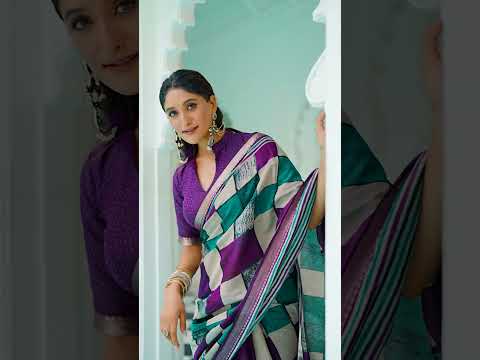 Purple Elegant Chanderi Printed Saree with Temple Border & Matching Blouse