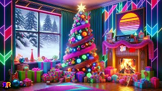 80s Christmas Tree Crackling Fireplace Snow Scene 🎄 No Music 🔥 4K | 5 Hours